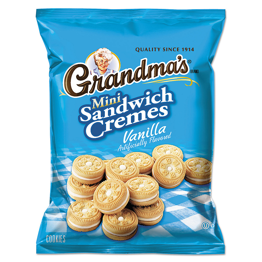Grandma's Mini Vanilla Creme Sandwich Cookies, 3.71 oz, 24/Carton (LAY45095)