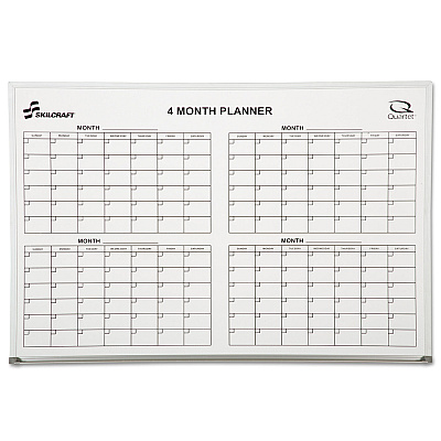 AbilityOne 7110015550295, SKILCRAFT Cubicle Calendar Board, Four Month, 24 x 36, White Surface, Aluminum Frame
