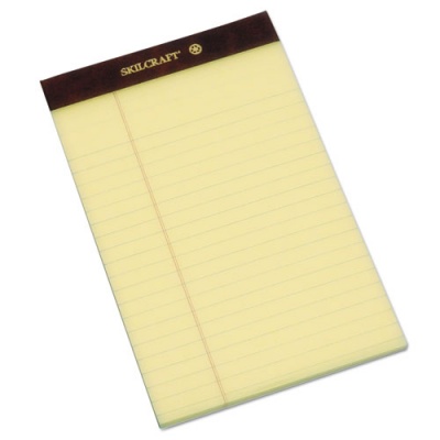AbilityOne 7530013566726 SKILCRAFT Legal Pads, Wide/Legal Rule, Brown Leatherette Headband, 50 Canary-Yellow 5 x 8 Sheets, Dozen