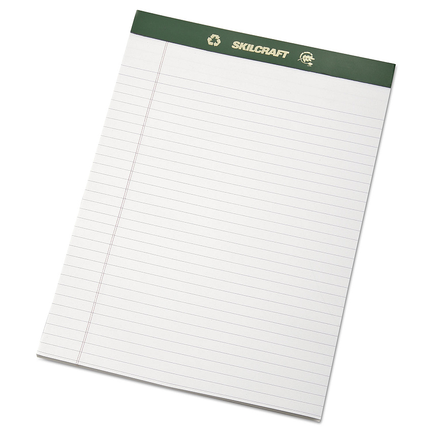AbilityOne 7530015169627, SKILCRAFT Process Chlorine-Free Paper Pads, Wide/Legal Rule, 50 White 8.5 x 11 Sheets, Dozen