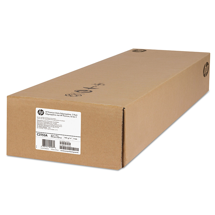 HP Premium Matte Polypropylene Paper, 2" Core, 36" x 75 ft, Matte White, 2/Pack (HEWC2T53A)
