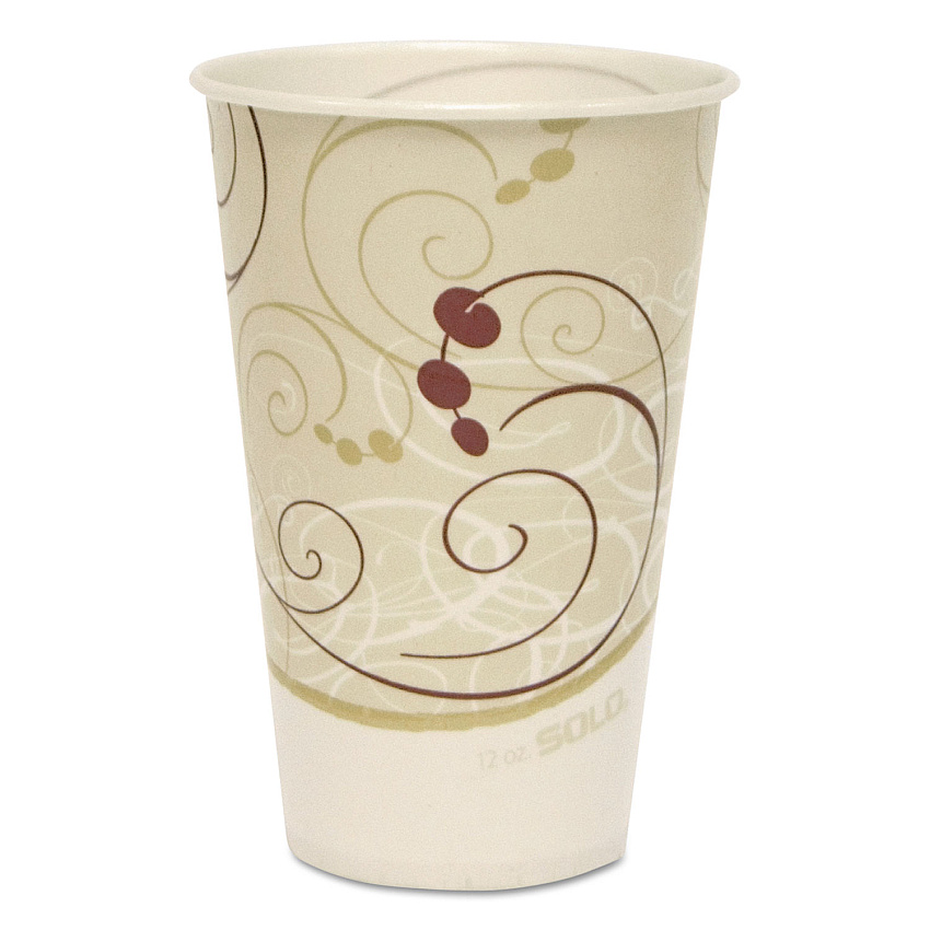 Solo Symphony Treated-Paper Cold Cups, ProPlanet Seal, 12 oz, White/Beige/Red, 100/Bag, 20 Bags/Carton (SCCR12NSYM)