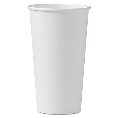 Solo Single-Sided Poly Paper Hot Cups, 20 oz, White, 600/Carton (SCC420W)