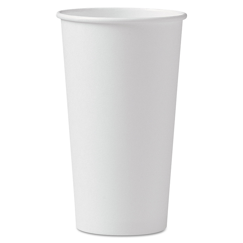 Solo Single-Sided Poly Paper Hot Cups, 20 oz, White, 600/Carton (SCC420W)