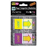 Redi-Tag Pop-Up Fab Page Flags w/Dispenser, "Look!", Purple/Yellow; Yellow/Teal, 100/Pack (RTG72039)