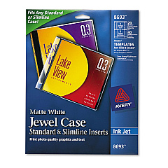 Avery Inkjet CD/DVD Jewel Case Inserts, Matte White, 20/Pack (AVE8693)