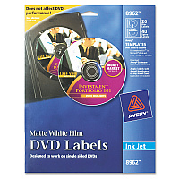 Avery Inkjet DVD Labels, Matte White, 20/Pack (AVE8962)
