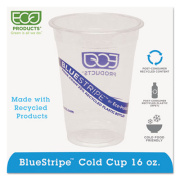 Eco-Products Bluestripe 25% Recycled Content Cold Cups, 16 Oz, Clear/blue, 50/pk, 20 Pk/ct (EPCR16)