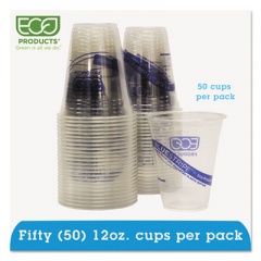 Eco-Products BlueStripe 25% Recycled Content Cold Cups Convenience Pack, 12 oz, Clear/Blue, 50/Pack (EPCR12PK)