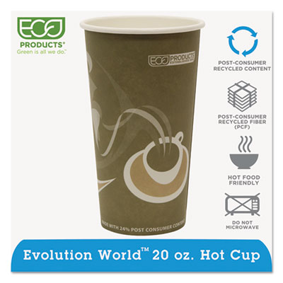 Eco-Products Evolution World 24% Recycled Content Hot Cups, 20 oz, 50/Pack, 20 Packs/Carton (EPBRHC20EW)