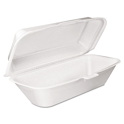 Dart Foam Hinged Lid Container, Hoagie Container with Removable Lid, 5.3 x 9.8 x 3.3, White, 125/Bag, 4 Bags/Carton (DCC99HT1R)