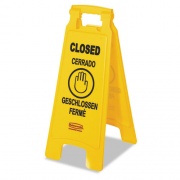 Rubbermaid Commercial Multilingual "Closed" Sign, 2-Sided, 11 x 12 x 25, Yellow (611278YEL)