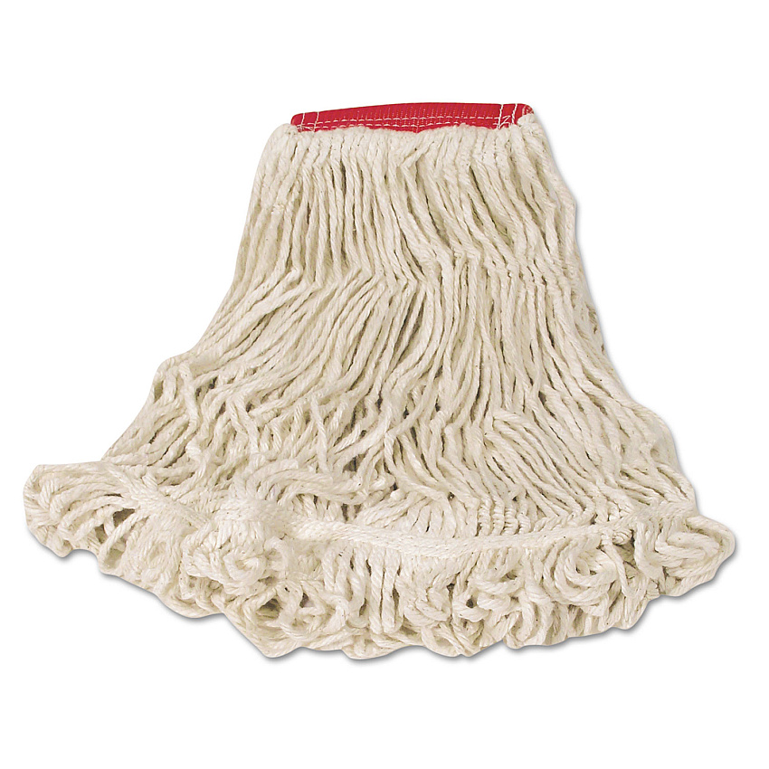 Rubbermaid Commercial Super Stitch Looped-End Wet Mop Head, Cotton/Synthetic, Large Size, Red/White (RCPD253WHI)