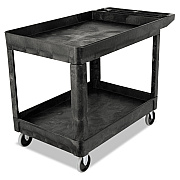 Rubbermaid Commercial Heavy-Duty Utility Cart with Lipped Shelves, Plastic, 2 Shelves, 500 lb Capacity, 25.78" x 45.25" x 33.25", Black (RCP452089BLA)