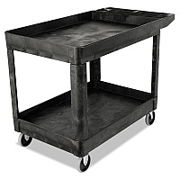 Rubbermaid Commercial Heavy-Duty Utility Cart with Lipped Shelves, Plastic, 2 Shelves, 500 lb Capacity, 25.78" x 45.25" x 33.25", Black (RCP452089BLA)