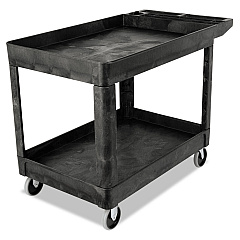Rubbermaid Commercial Heavy-Duty Utility Cart with Lipped Shelves, Plastic, 2 Shelves, 500 lb Capacity, 25.78" x 45.25" x 33.25", Black (RCP452089BLA)