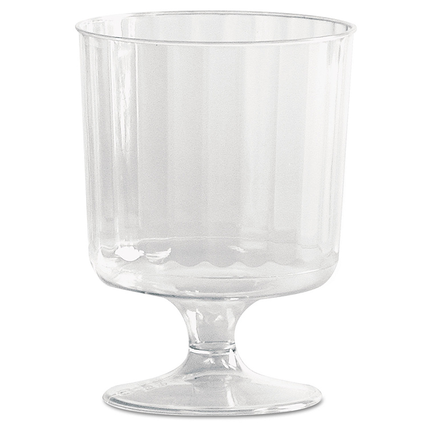 WNA Classic Crystal Plastic Wine Glasses on Pedestals, 5 oz, Clear, Fluted, 10/Pack, 24 Packs/Carton (WNACCW5240)