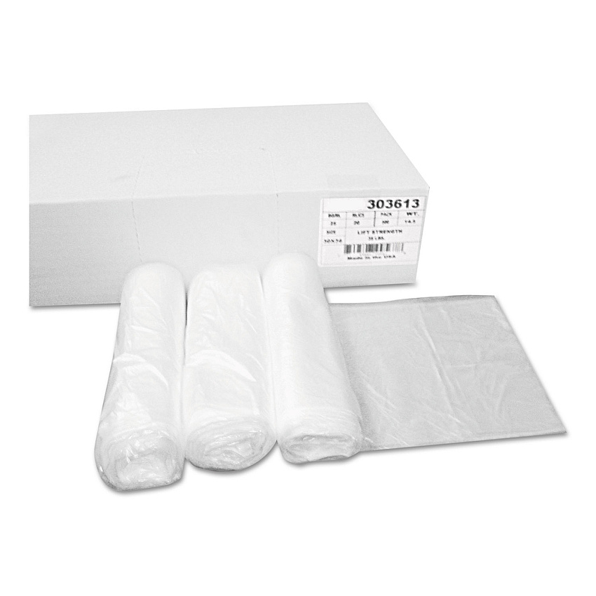 GEN High-Density Can Liners, 30 gal, 10 mic, 30" x 36", Natural, Perforated Roll, 25 Bags/Roll, 20 Rolls/Carton (GEN303613)