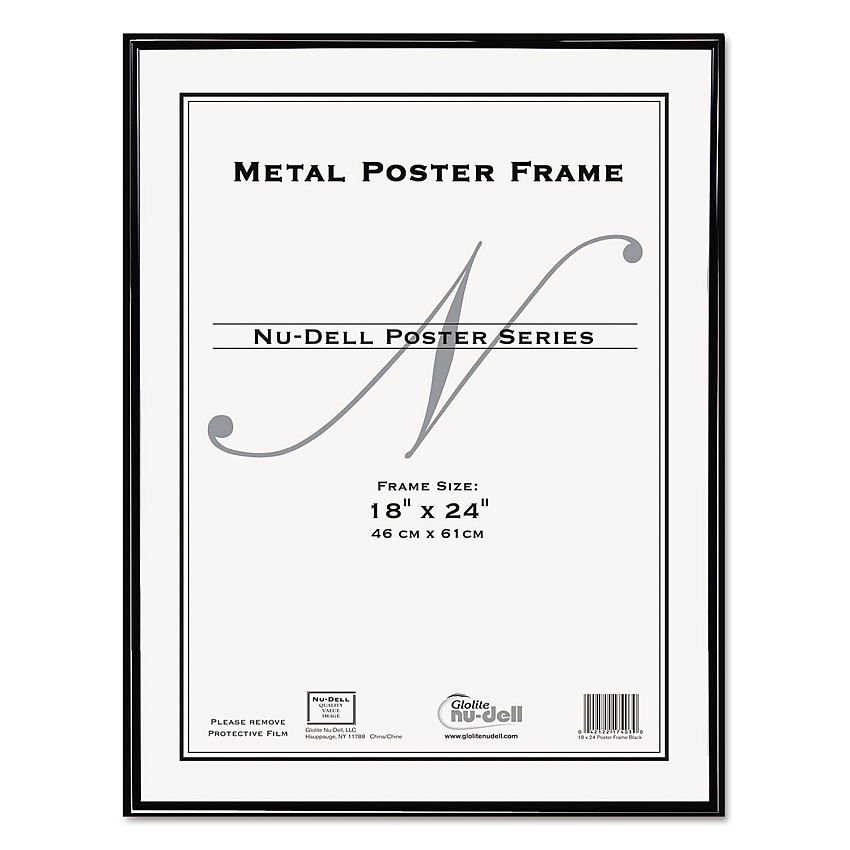 NuDell Metal Poster Frame, Plastic Face, 18 x 24, Black (NUD31222)