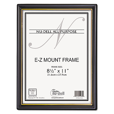 NuDell EZ Mount Document Frame with Trim Accent and Plastic Face, Plastic, 8.5 x 11 Insert, Black/Gold, 18/Carton (NUD11818)