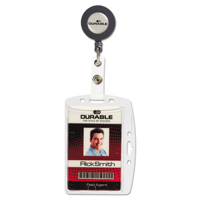 Durable ID/Security Card Holder Set, Vertical/Horizontal, Reel, Clear, 10/Pack (DBL801219)