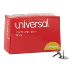 Universal Thumb Tacks, Steel, Silver, 0.31", 100/Box (51002)