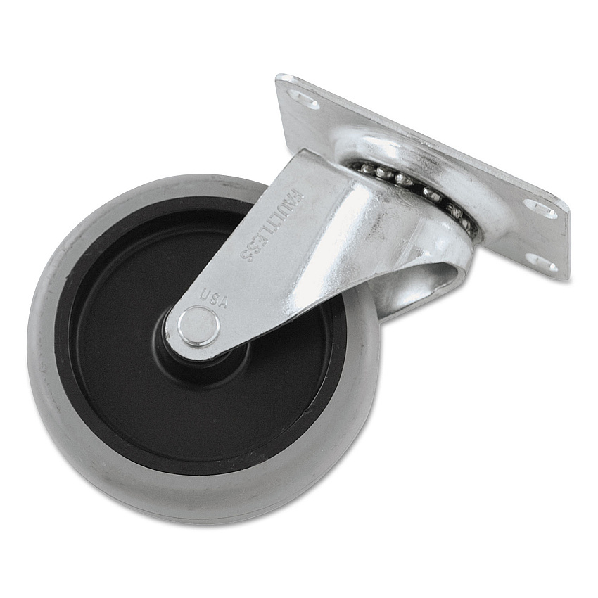Rubbermaid Commercial Non-Marking Plate Casters, Swivel Mount Plate, 4" Wheel, Black/Gray/Silver (SGSFG1011L20000)