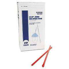 AmerCareRoyal Jumbo Spoon Straw, 10.25", Plastic, Red, 300/Pack, 18 Packs/Carton (RPPRJSS10)