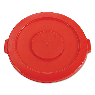 Rubbermaid Commercial BRUTE Self-Draining Flat Top Lids for 32 gal Round BRUTE Containers, 22.25" Diameter, Red (RCP2631RED)
