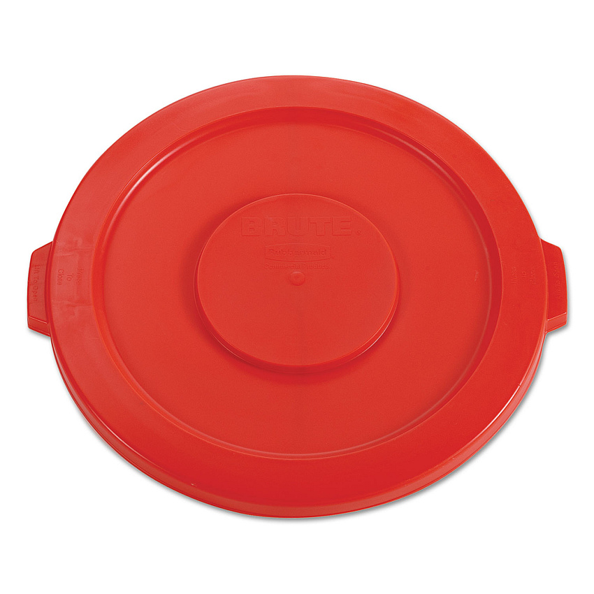 Rubbermaid Commercial BRUTE Self-Draining Flat Top Lids for 32 gal Round BRUTE Containers, 22.25" Diameter, Red (RCP2631RED)