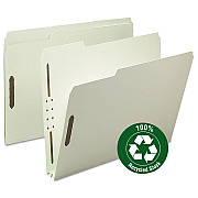 Smead Recycled Pressboard Fastener Folders, 2" Expansion, 2 Fasteners, Letter Size, Gray-Green Exterior, 25/Box (SMD15004)