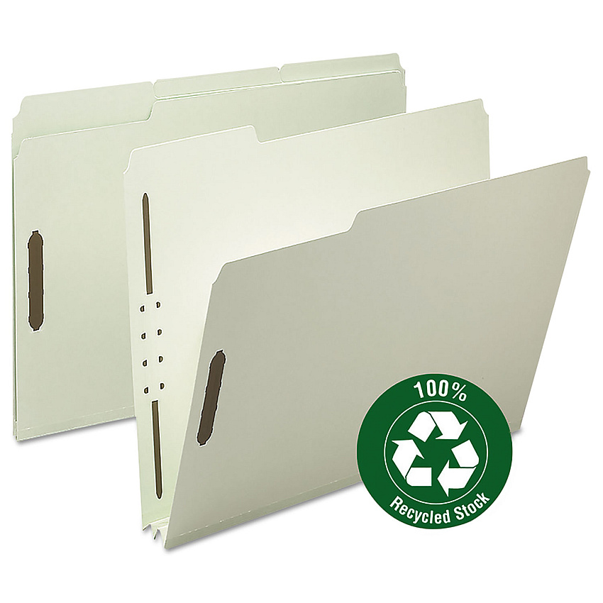 Smead Recycled Pressboard Fastener Folders, 2" Expansion, 2 Fasteners, Letter Size, Gray-Green Exterior, 25/Box (SMD15004)
