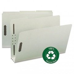 Smead Recycled Pressboard Fastener Folders, 3" Expansion, 2 Fasteners, Legal Size, Gray-Green Exterior, 25/Box (20005)