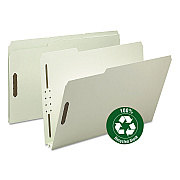 Smead Recycled Pressboard Fastener Folders, 2" Expansion, 2 Fasteners, Legal Size, Gray-Green Exterior, 25/Box (SMD20004)