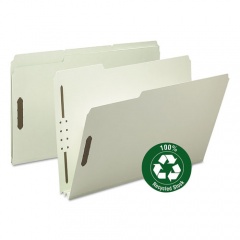 Smead Recycled Pressboard Fastener Folders, 2" Expansion, 2 Fasteners, Legal Size, Gray-Green Exterior, 25/Box (20004)
