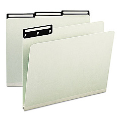 Smead Recycled Heavy Pressboard File Folders with Insertable 1/3-Cut Metal Tabs, Letter Size, 1" Expansion, Gray-Green, 25/Box (SMD13430)
