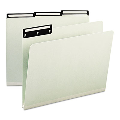 Smead Recycled Heavy Pressboard File Folders with Insertable 1/3-Cut Metal Tabs, Letter Size, 1" Expansion, Gray-Green, 25/Box (SMD13430)