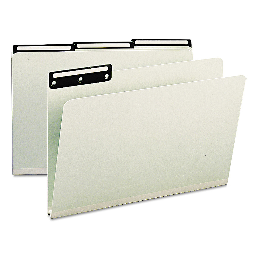 Smead Recycled Heavy Pressboard File Folders with Insertable 1/3-Cut Metal Tabs, Legal Size, 1" Expansion, Gray-Green, 25/Box (SMD18430)