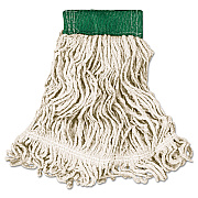Rubbermaid Commercial Super Stitch Looped-End Wet Mop Head, Cotton/Synthetic, Medium, Green/White (RCPD252WHI)
