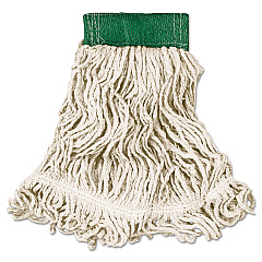 Rubbermaid Commercial Super Stitch Looped-End Wet Mop Head, Cotton/Synthetic, Medium, Green/White (RCPD252WHI)