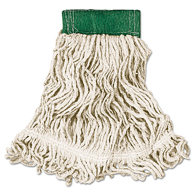 Rubbermaid Commercial Super Stitch Looped-End Wet Mop Head, Cotton/Synthetic, Medium, Green/White (RCPD252WHI)