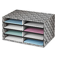 Bankers Box Decorative Sorter, 8 Letter Compartments, 19.5 x 12.38 x 10.25, Black/White Brocade (FEL6171301)