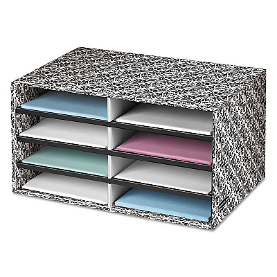 Bankers Box Decorative Sorter, 8 Letter Compartments, 19.5 x 12.38 x 10.25, Black/White Brocade (FEL6171301)