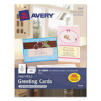 Avery Half-Fold Greeting Cards with Matching Envelopes, Inkjet, 85 lb, 5.5 x 8.5, Matte White, 1 Card/Sheet, 20 Sheets/Box (AVE3265)
