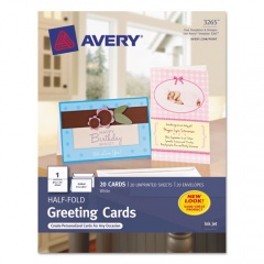 Avery Half-Fold Greeting Cards with Matching Envelopes, Inkjet, 85 lb, 5.5 x 8.5, Matte White, 1 Card/Sheet, 20 Sheets/Box (3265)
