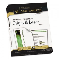 Southworth Premium 25% Cotton Paper, 97 Bright, 24 lb Bond Weight, 8.5 x 11, Wicked White, 250/Pack (J344C)