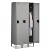Tennsco Single-Tier Locker with Legs, Three Lockers with Hat Shelves and Coat Rods, 36w x 18d x 78h, Medium Gray (STS1218723MG)
