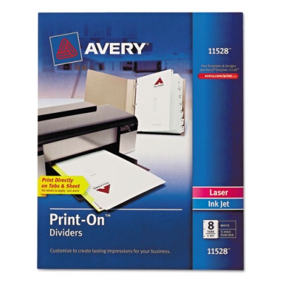Avery Customizable Print-On Dividers, 3-Hole Punched, 8-Tab, 11 x 8.5, White, 1 Set (11528)