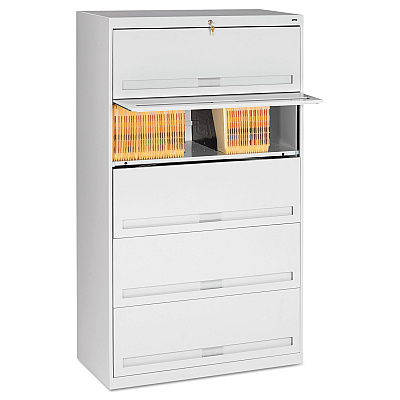 Tennsco Fixed Shelf Enclosed-Format Lateral File for End-Tab Folders, 5 Legal/Letter File Shelves, Light Gray, 36" x 16.5" x 63.5" (TNNFS351LLGY)