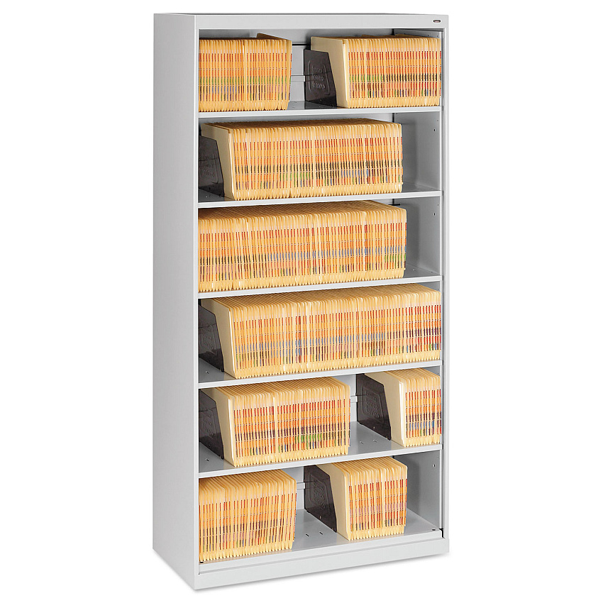 Tennsco Fixed Shelf Open-Format Lateral File for End-Tab Folders, 6 Legal/Letter File Shelves, Light Gray, 36" x 16.5" x 75.25" (TNNFS360LGY)